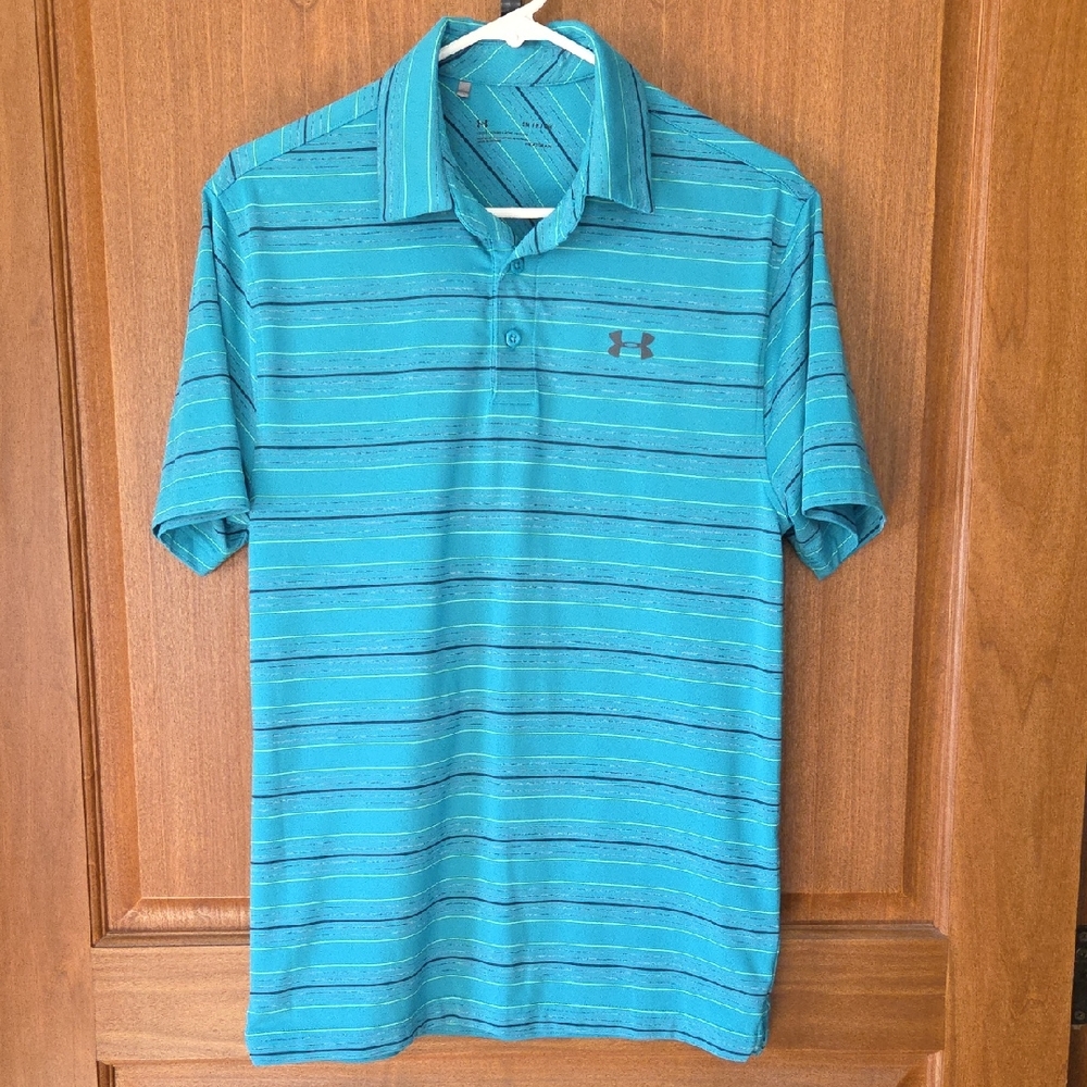 Under Armour Mens Turquoise Striped Polo Shirt Size Small Golf Athletic